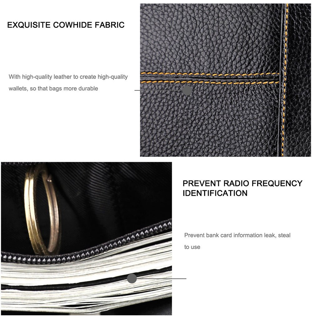 Men's Genuine Leather Bilfold Wallet RFID Blocking Card Holder Zipper Coin Purse - The Cool Collective AU