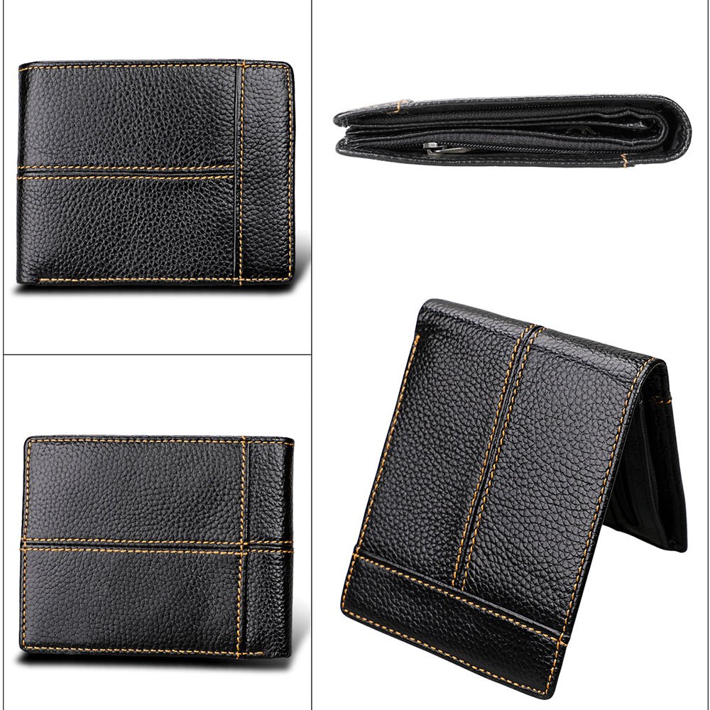 Men's Genuine Leather Bilfold Wallet RFID Blocking Card Holder Zipper Coin Purse - The Cool Collective AU