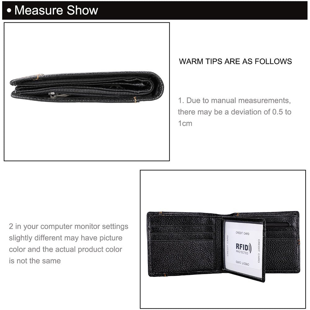 Men's Genuine Leather Bilfold Wallet RFID Blocking Card Holder Zipper Coin Purse - The Cool Collective AU