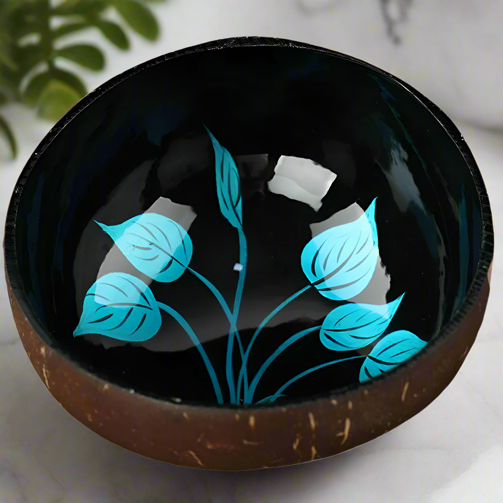 Eco-Friendly Coconut Shell Bowl with Leaf Design - Natural Storage - The Cool Collective AU