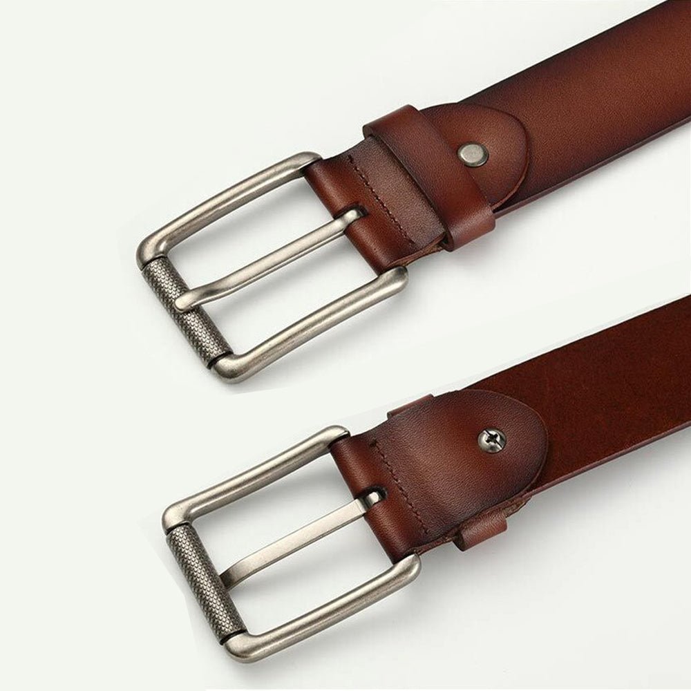 New Cowhide Leather Men Belt Pin Buckle Luxury Male Belts (Brown) - The Cool Collective AU