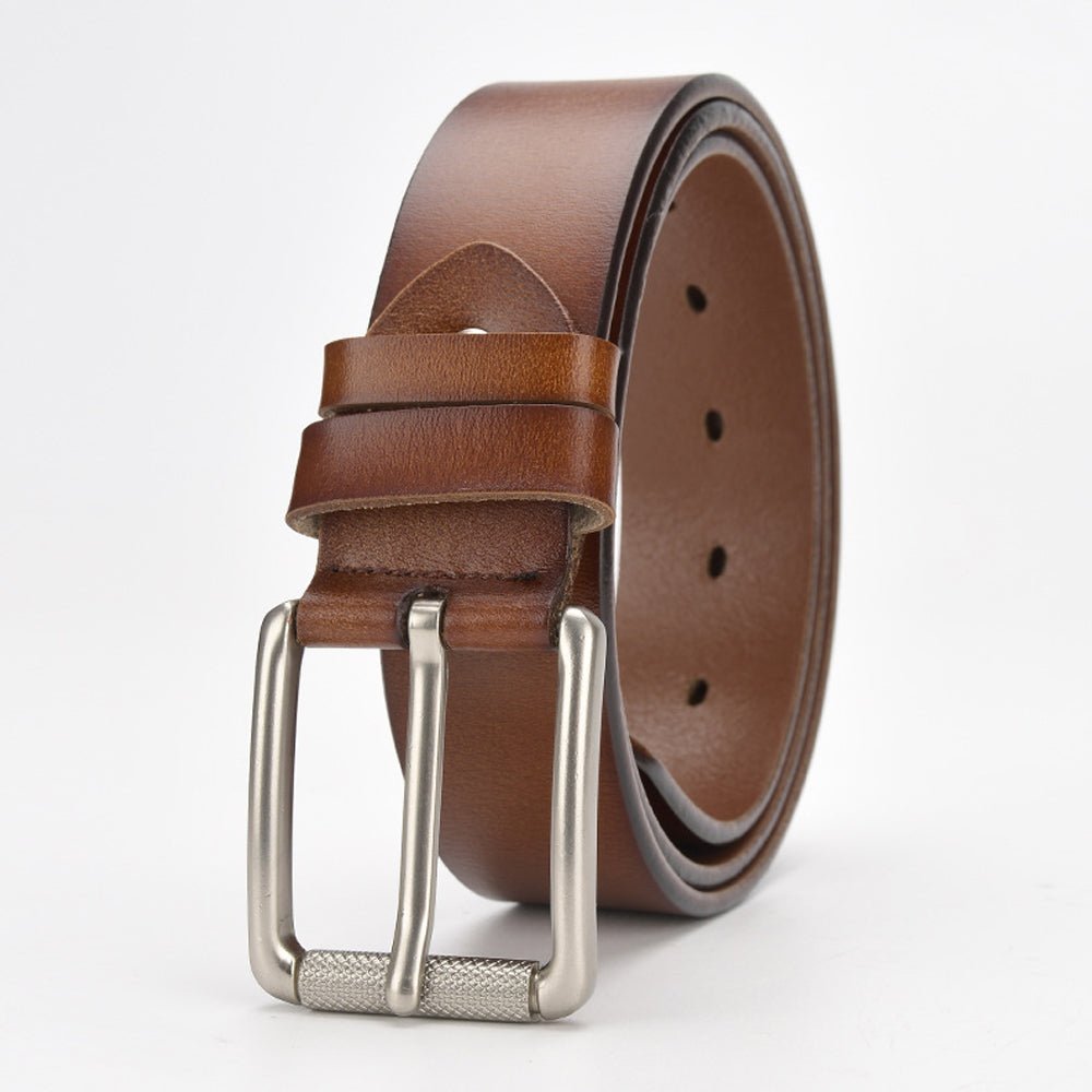 New Cowhide Leather Men Belt Pin Buckle Luxury Male Belts (Brown) - The Cool Collective AU