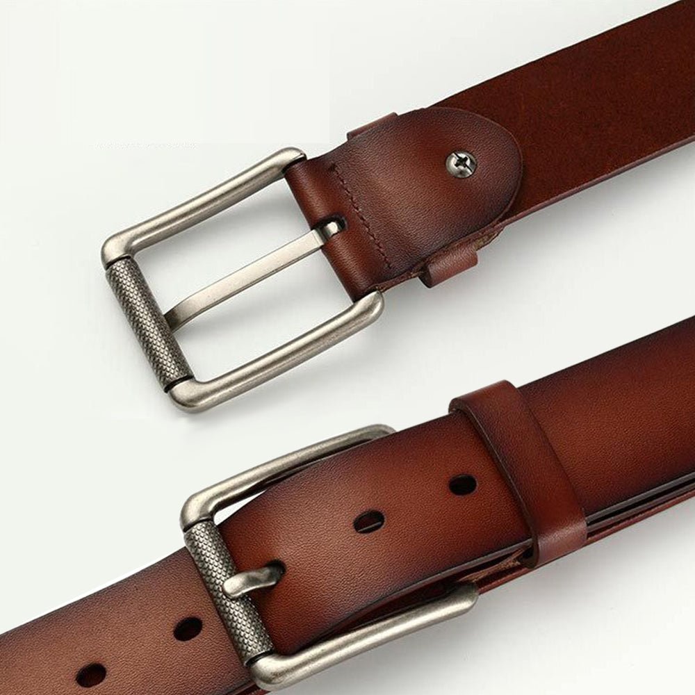 New Cowhide Leather Men Belt Pin Buckle Luxury Male Belts (Brown) - The Cool Collective AU