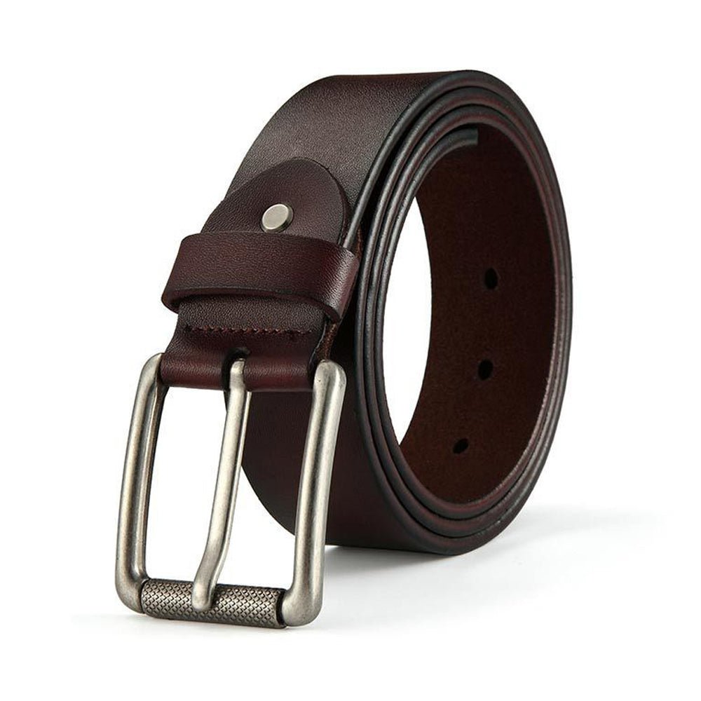 New Cowhide Leather Men Belt Pin Buckle Luxury Male Belts (Coffee) - The Cool Collective AU