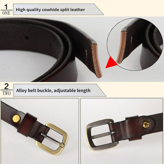 New Women's Belt Luxury Genuine Leather Belts For Women Female Gold Pin Buckle (Black) - The Cool Collective AU