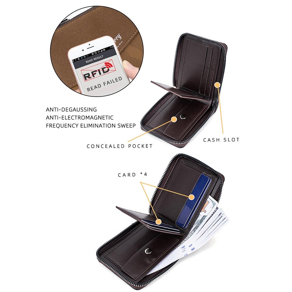 Retro Rfid Blocking Zip Wallet with Short Coin Pocket - Coffee - The Cool Collective AU