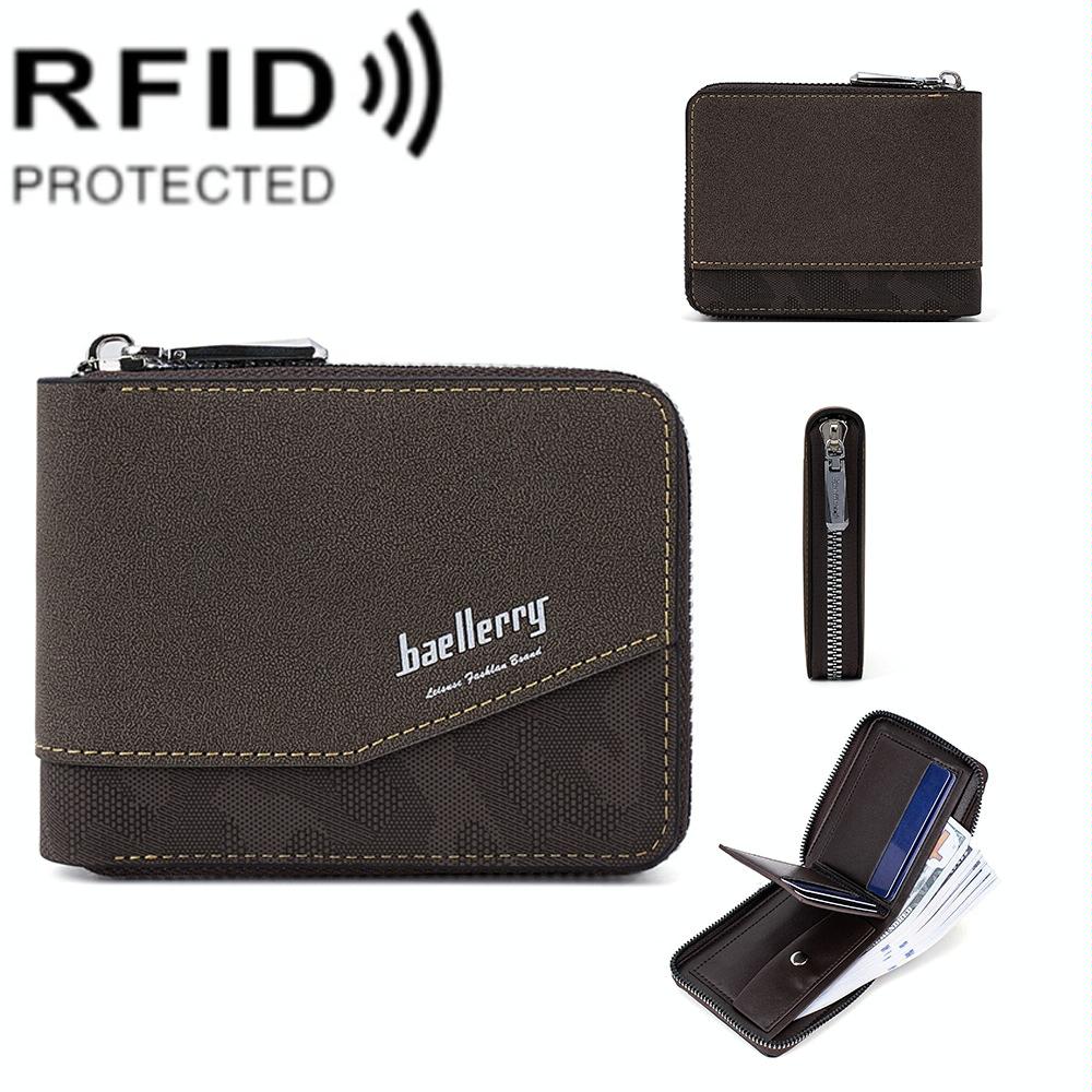 Retro Rfid Blocking Zip Wallet with Short Coin Pocket - Coffee - The Cool Collective AU