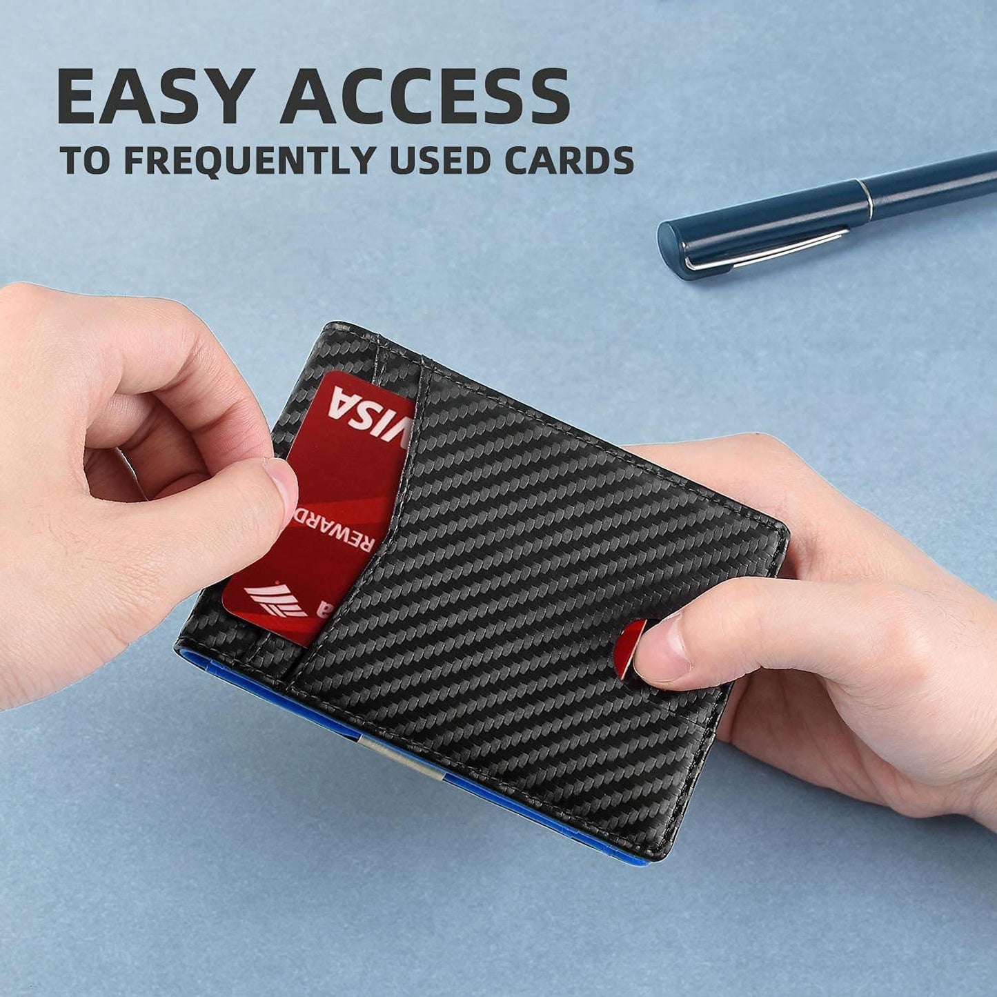 Rfid - protected Leather Credit Card Wallet - Secure & Stylish - Carbon Fiber Black Orange Inside - The Cool Collective AU
