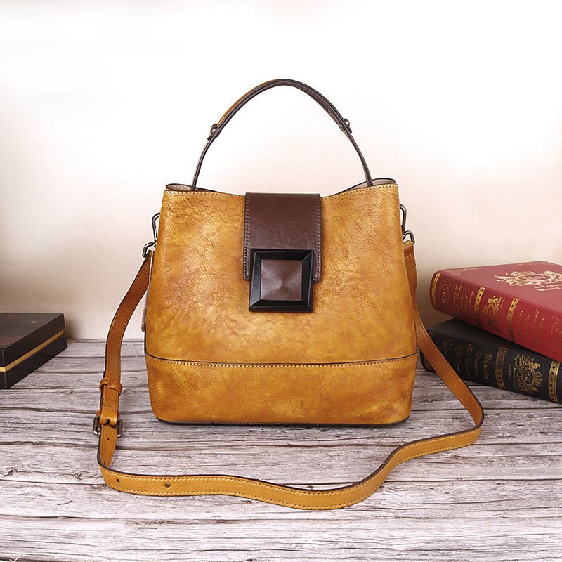 Vintage Yellow Leather Handbag - Elegant Multi - Functional Design - The Cool Collective AU