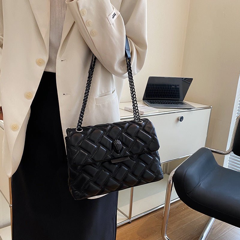 White Chic Quilted Crossbody Bag for Women - PU Leather Diamond Pattern Chain Strap Shoulder Purse with Elegant Clasp - The Cool Collective AU