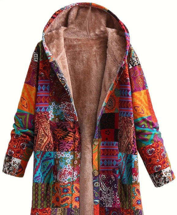 Women's Plus Size Floral Hooded Winter Coat with Plush Lining - The Cool Collective AU