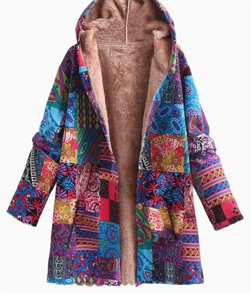 Women's Plus Size Floral Hooded Winter Coat with Plush Lining - The Cool Collective AU