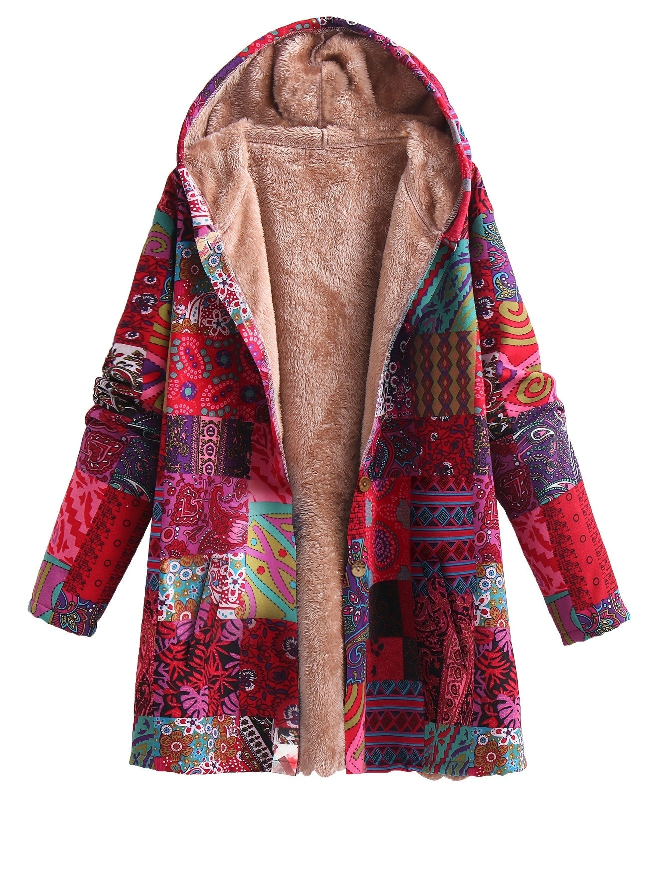Women's Plus Size Floral Hooded Winter Coat with Plush Lining - The Cool Collective AU