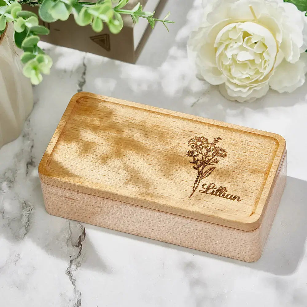 Personalised Birth Flower Jewellery Box – Gift for Her
