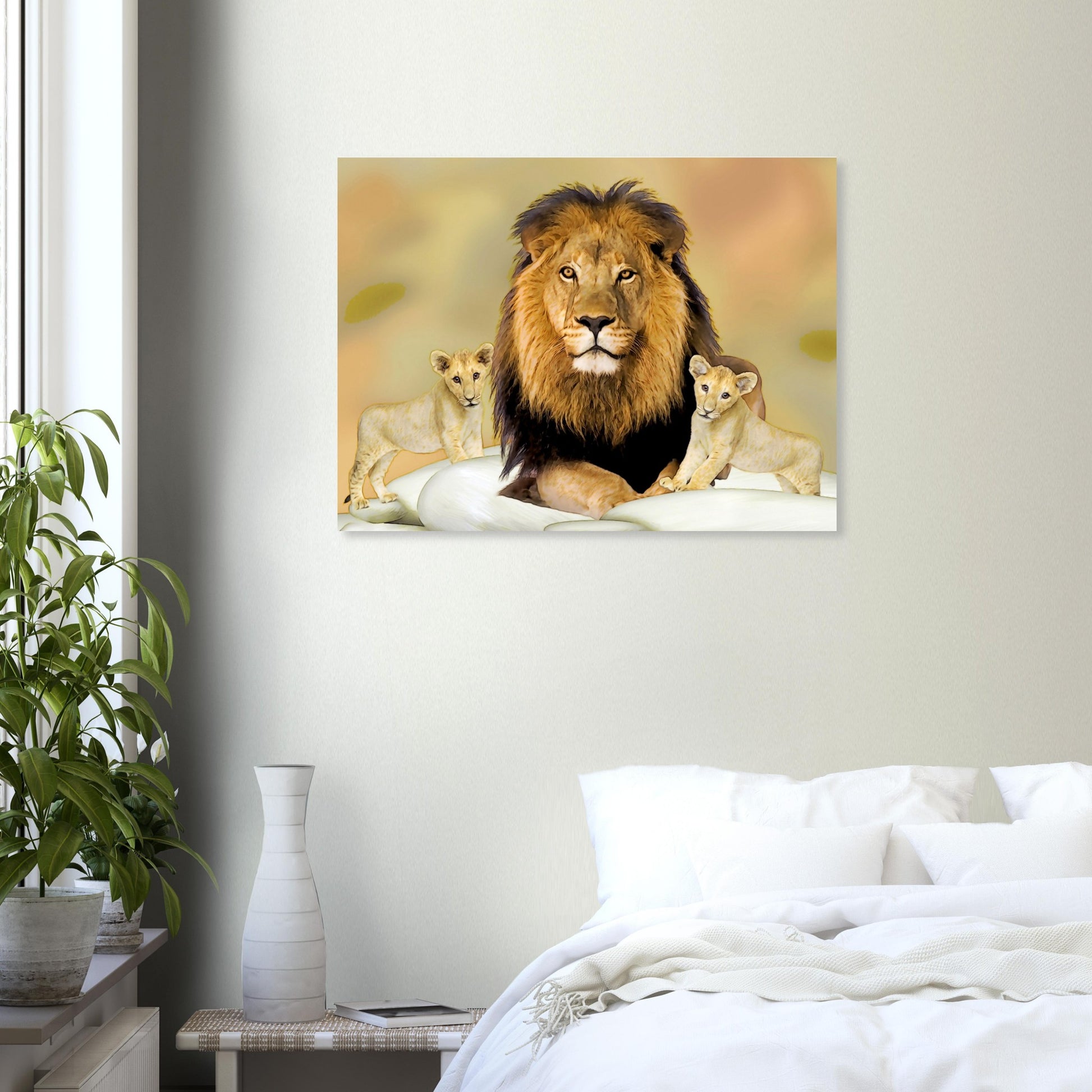 Lion & His Cubs Print - Aluminum & Wood Options - The Cool Collective AU