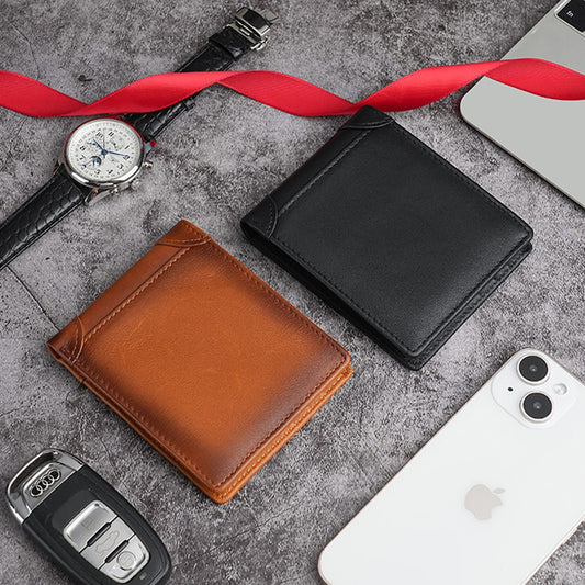 100% Genuine Leather Men's Wallet RFID Blocking Card Holder Bifold and Long Wallets (Black Bifold Horizontal) - The Cool Collective AU