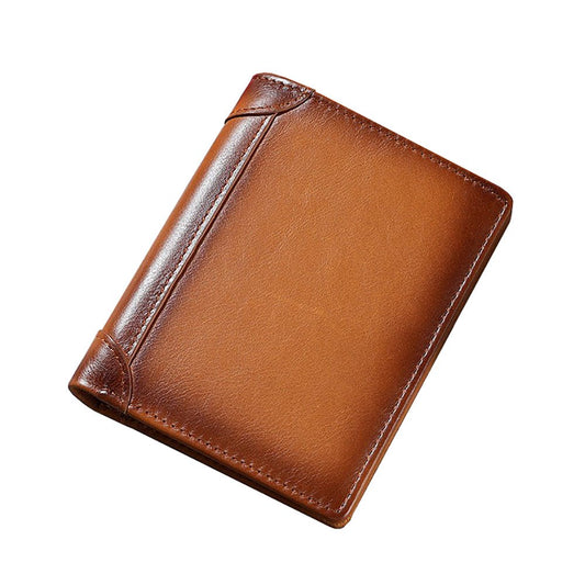 100% Genuine Leather Men's Wallet RFID Blocking Card Holder Bifold and Long Wallets (Brown Bifold Verticle) - The Cool Collective AU