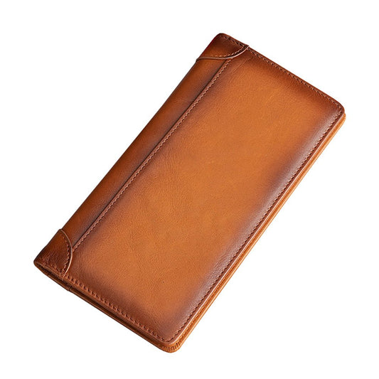 100% Genuine Leather Men's Wallet RFID Blocking Card Holder Bifold and Long Wallets (Brown Long Wallet) - The Cool Collective AU