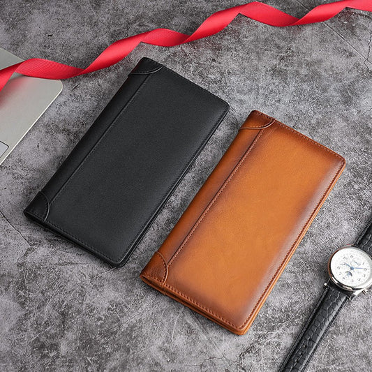 100% Genuine Leather Men's Wallet RFID Blocking Card Holder Bifold and Long Wallets (Brown Long Wallet) - The Cool Collective AU