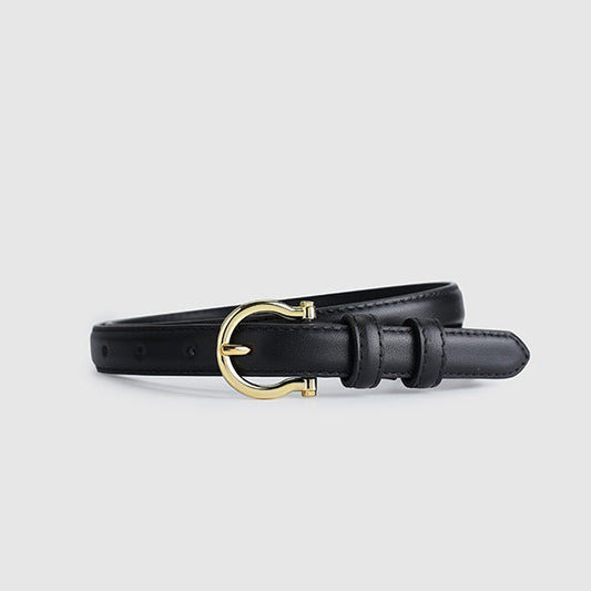 100CM Black Elegant French Gold Buckle Genuine Leather Belt - Luxurious Lightweight Women's Waist Belt - The Cool Collective AU