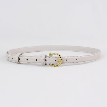 100CM White Elegant French Gold Buckle Genuine Leather Belt - Luxurious Lightweight Women's Waist Belt - The Cool Collective AU