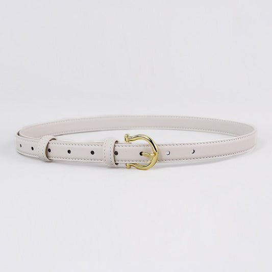 100CM White Elegant French Gold Buckle Genuine Leather Belt - Luxurious Lightweight Women's Waist Belt - The Cool Collective AU