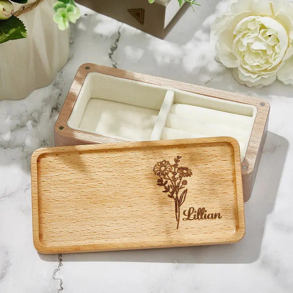 Personalised Birth Flower Jewellery Box – Gift for Her
