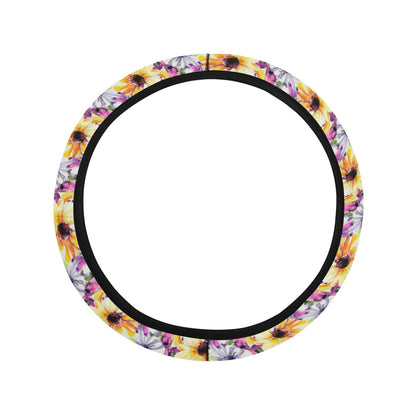 Watercolour Floral Bouquet Steering Wheel Cover with Elastic Edge - The Cool Collective AU