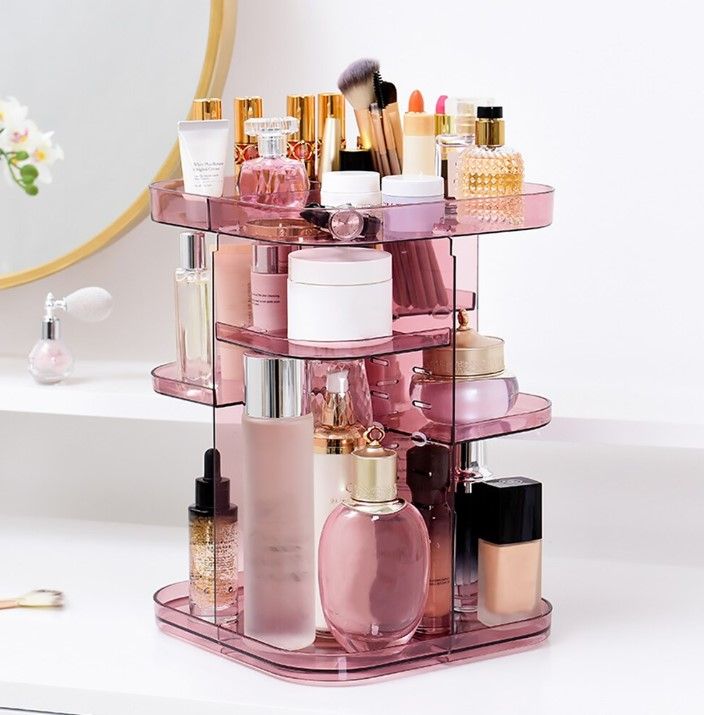 360 Rotating Large Capacity Makeup Organizer for Bedroom and Bathroom (Pink) - The Cool Collective AU