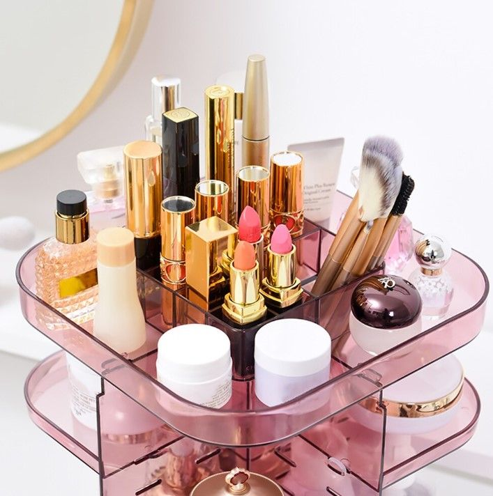 360 Rotating Large Capacity Makeup Organizer for Bedroom and Bathroom (Pink) - The Cool Collective AU