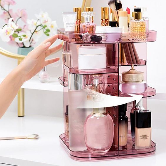 360 Rotating Large Capacity Makeup Organizer for Bedroom and Bathroom (Pink) - The Cool Collective AU