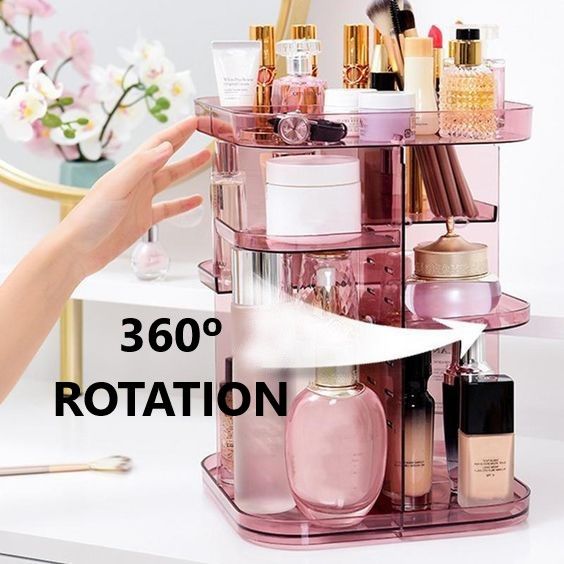 360 Rotating Large Capacity Makeup Organizer for Bedroom and Bathroom (Pink) - The Cool Collective AU