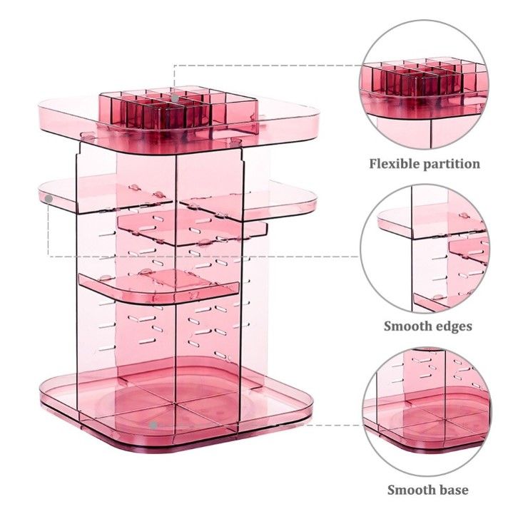 360 Rotating Large Capacity Makeup Organizer for Bedroom and Bathroom (Pink) - The Cool Collective AU