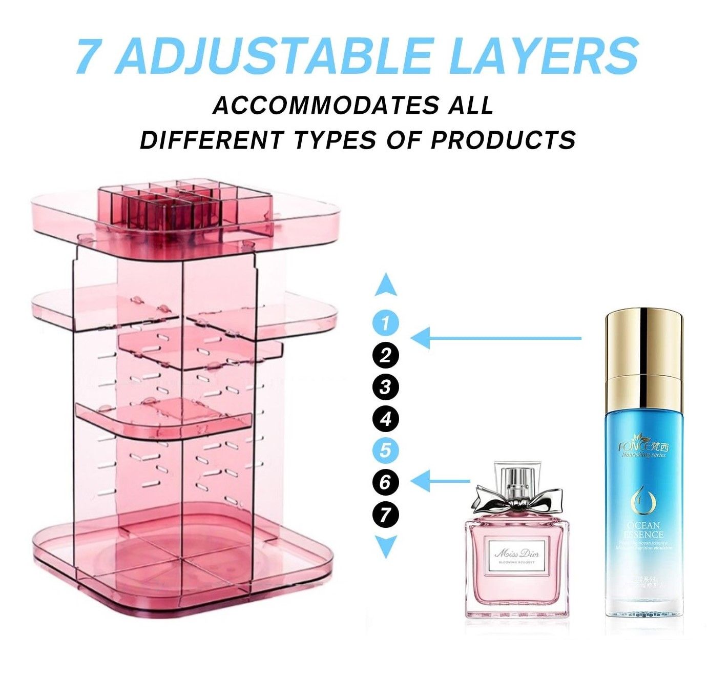 360 Rotating Large Capacity Makeup Organizer for Bedroom and Bathroom (Pink) - The Cool Collective AU