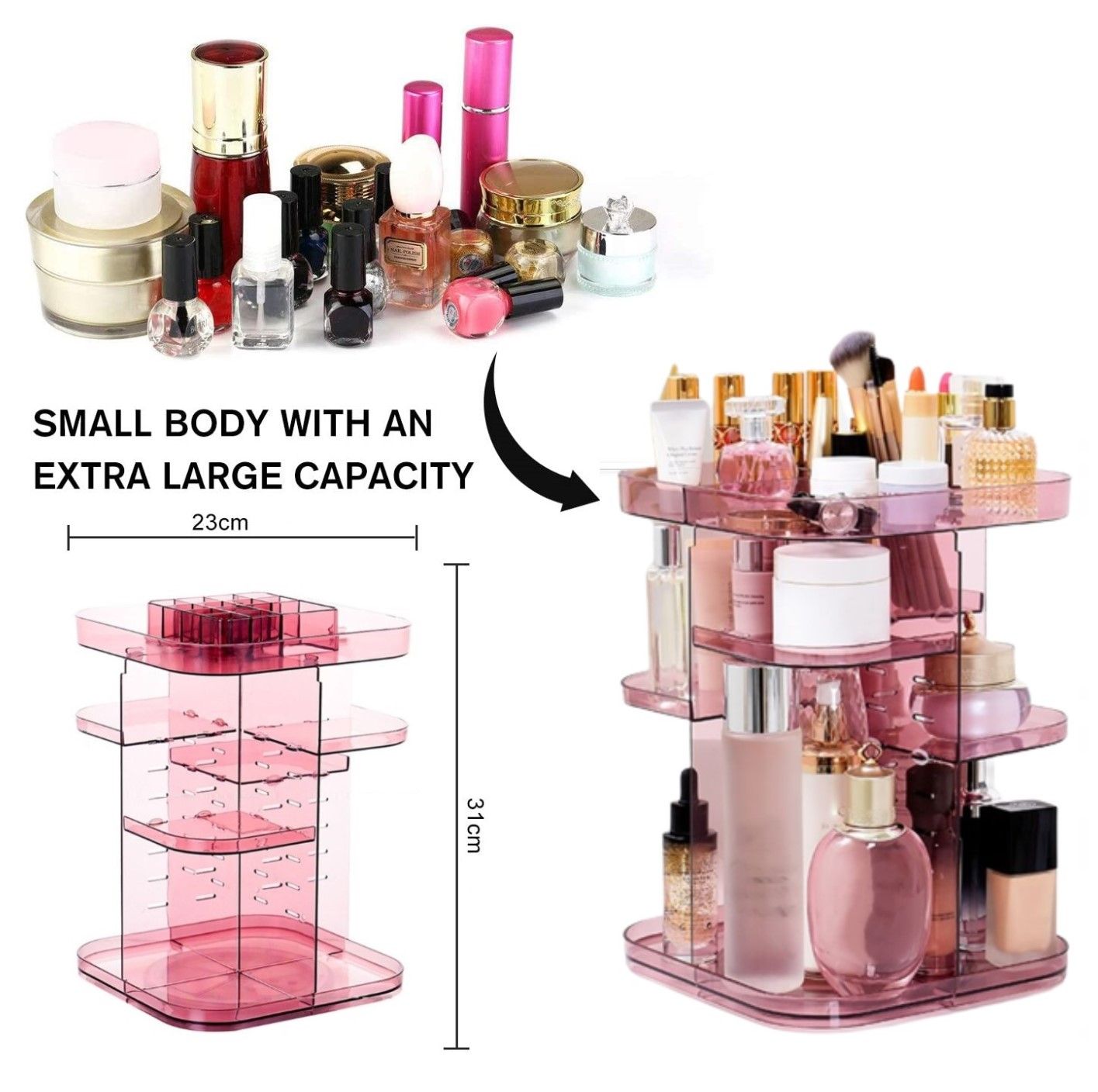 360 Rotating Large Capacity Makeup Organizer for Bedroom and Bathroom (Pink) - The Cool Collective AU