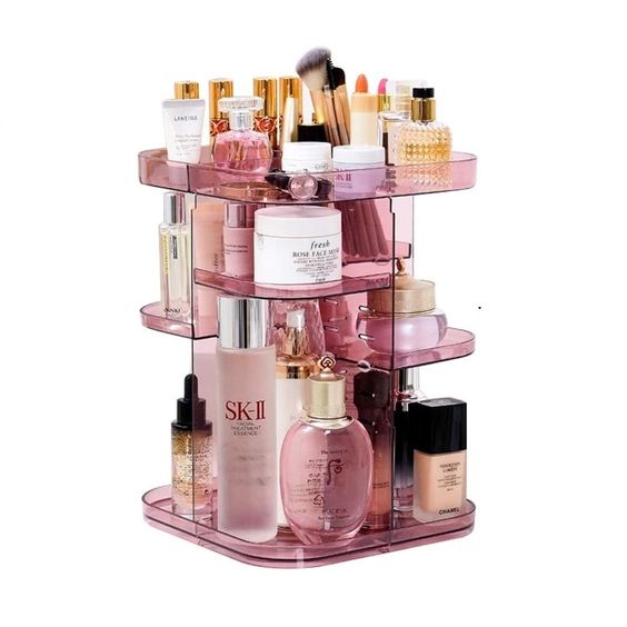 360 Rotating Large Capacity Makeup Organizer for Bedroom and Bathroom (Pink) - The Cool Collective AU