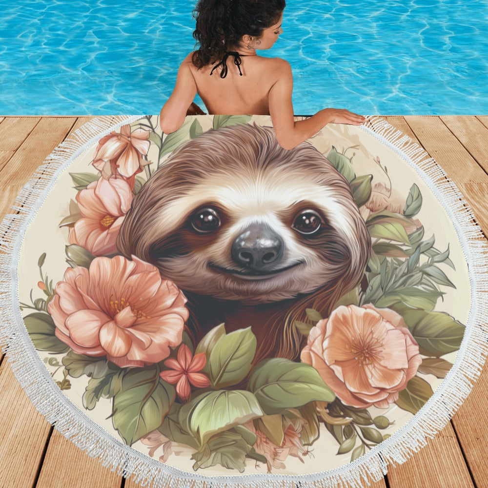 Floral Sloth Circular Beach Shawl 59"x 59" - The Cool Collective AU