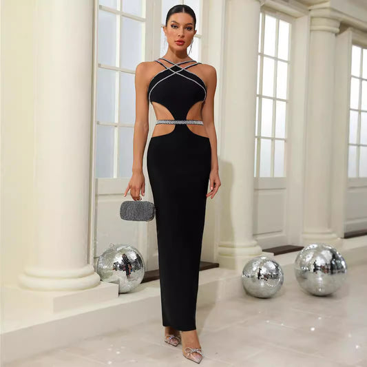 Sexy Hollow Diamond Bandage Dress with Side Exposed Waist - The Cool Collective AU