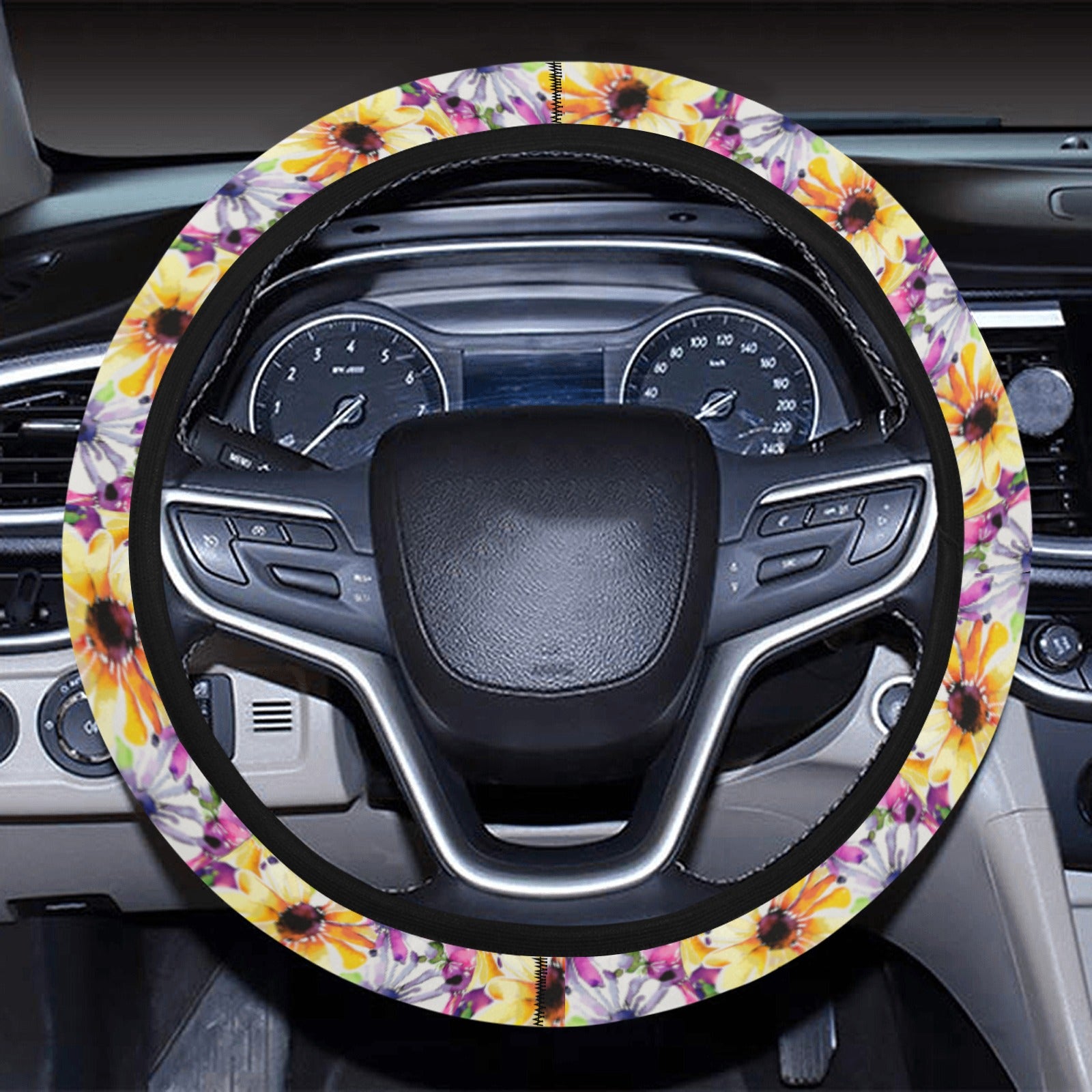Watercolour Floral Bouquet Steering Wheel Cover with Elastic Edge - The Cool Collective AU