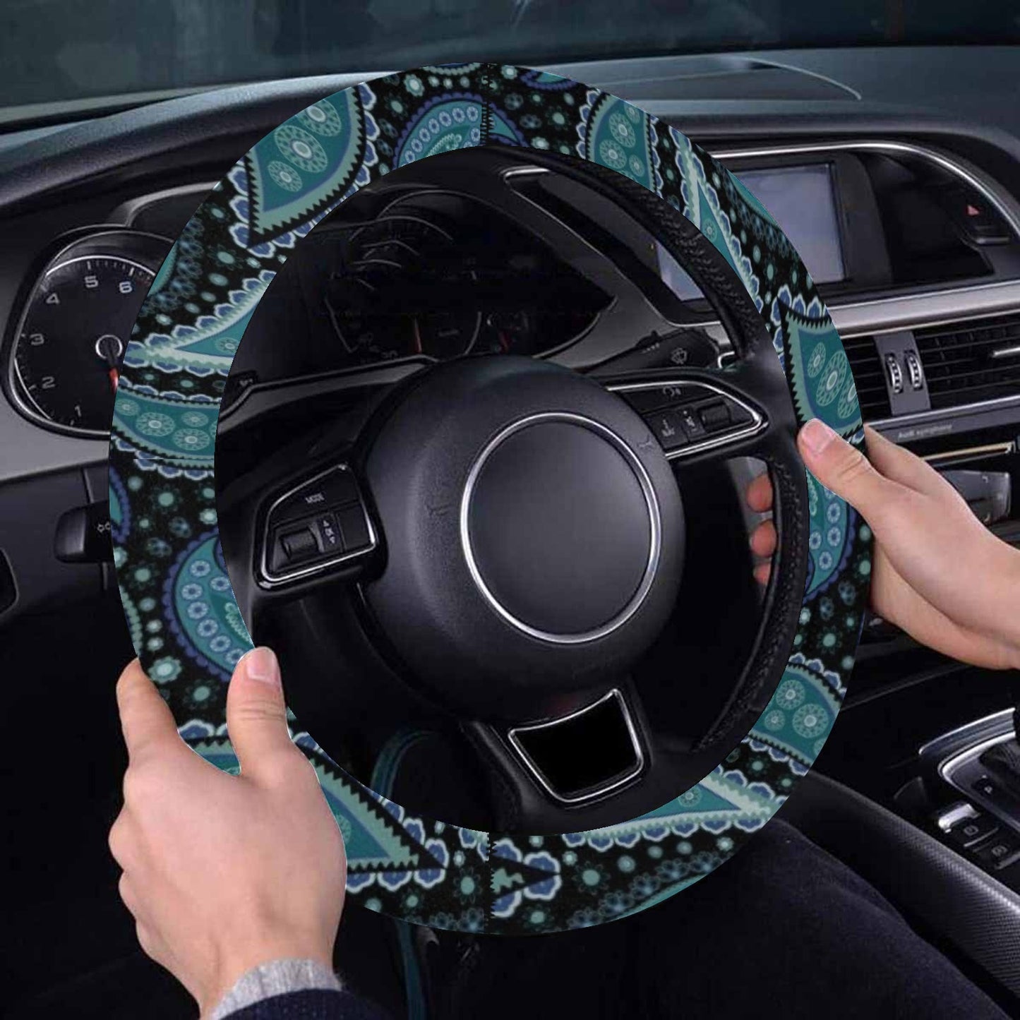 Paisley Blue Steering Wheel Cover with Elastic Edge - The Cool Collective AU