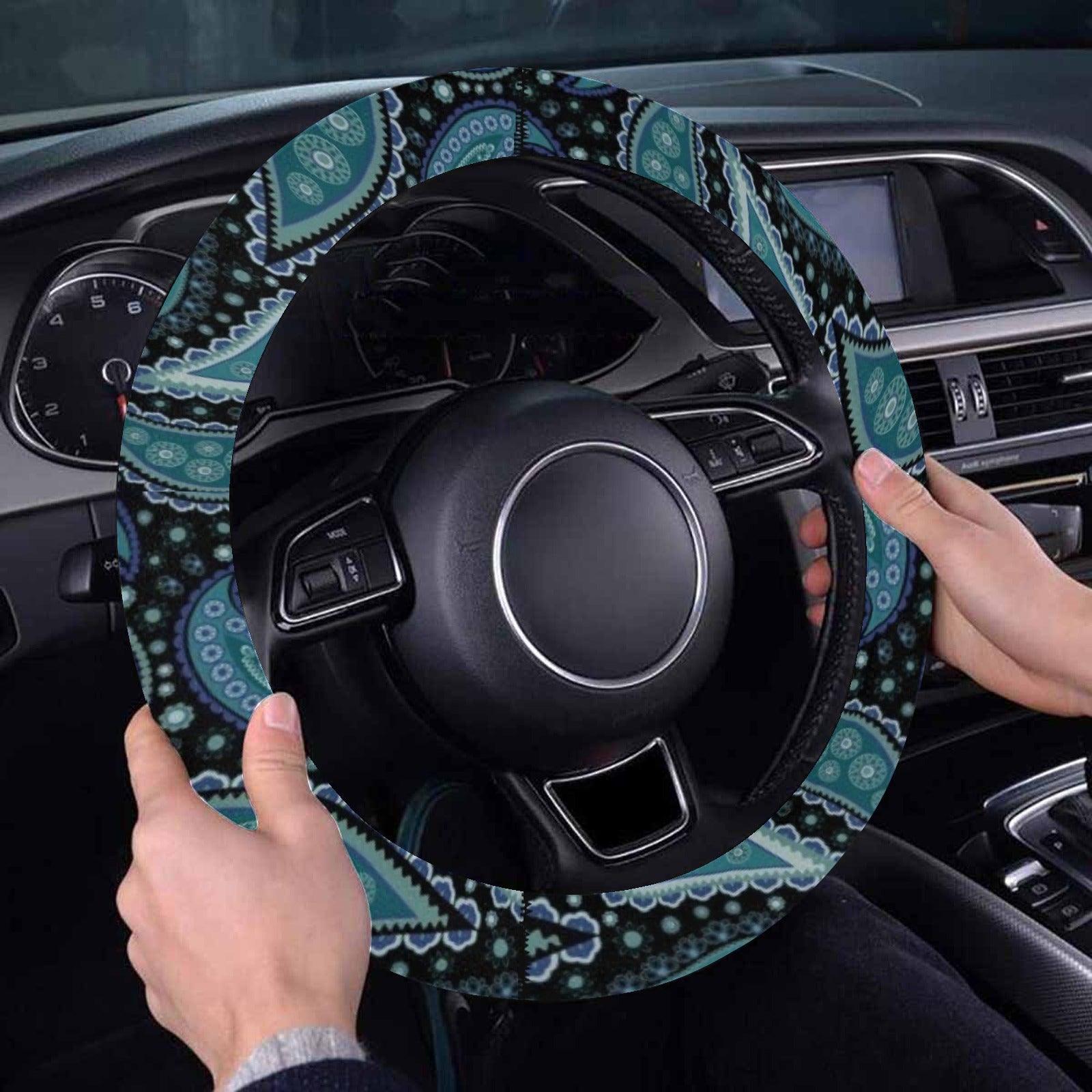 Paisley Blue Steering Wheel Cover with Elastic Edge - The Cool Collective AU