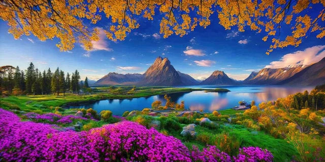 5D DIY Diamond Painting Mountain Lake Scenery - Full Drill - The Cool Collective AU