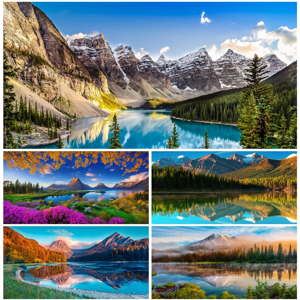 5D DIY Diamond Painting Mountain Lake Scenery - Full Drill - The Cool Collective AU
