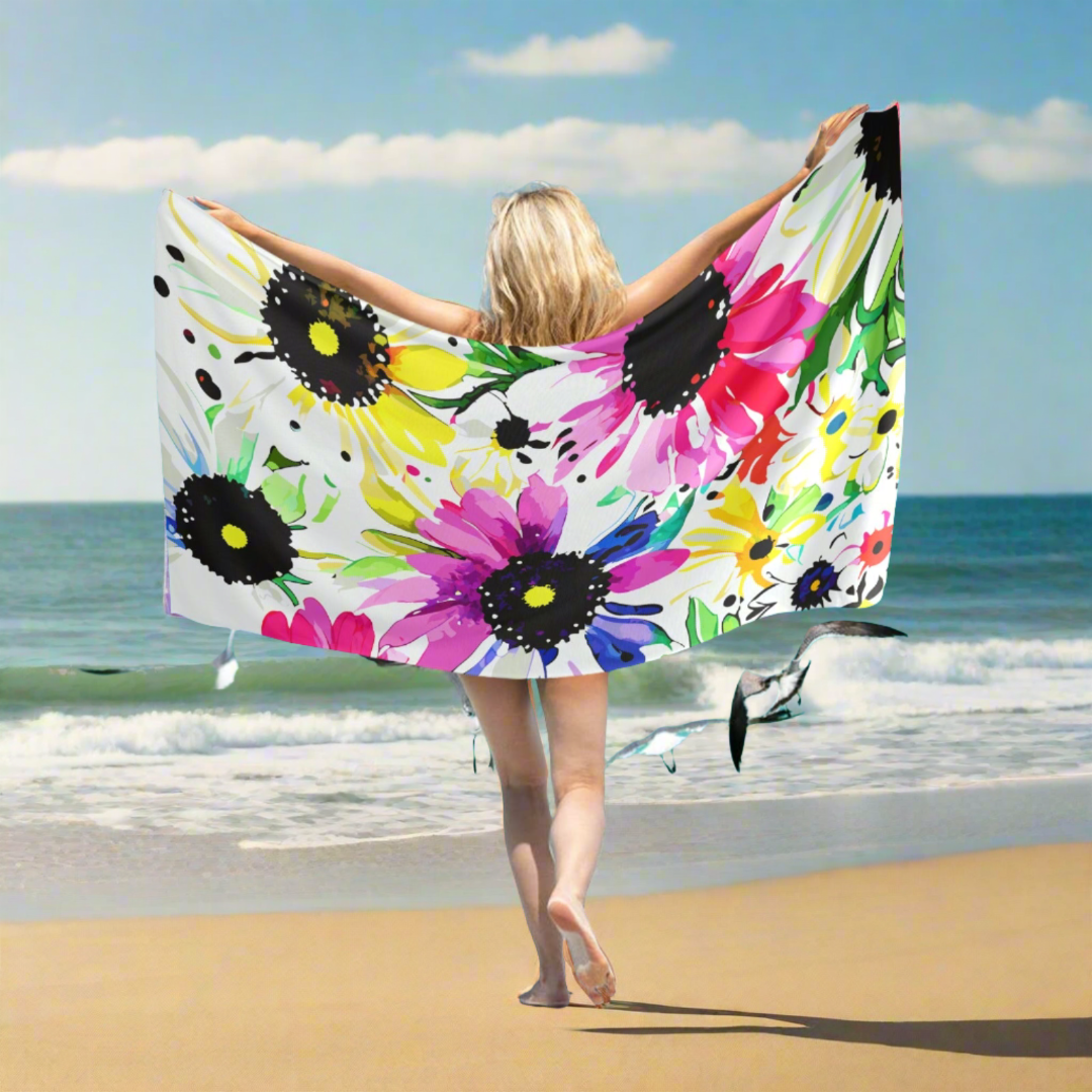 Vibrant Watercolour Floral Beach Towel 31"x71" - The Cool Collective AU