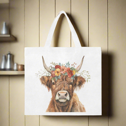 Highland Cow Canvas Tote Bag/Large