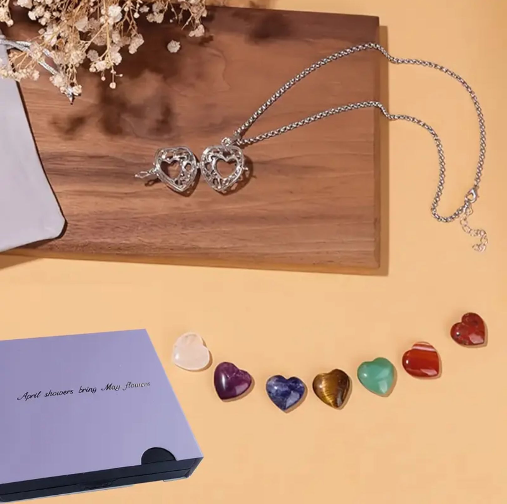 7pc Heart Crystal Pendant Set with Cage – Gemstone Gift for Her - The Cool Collective AU