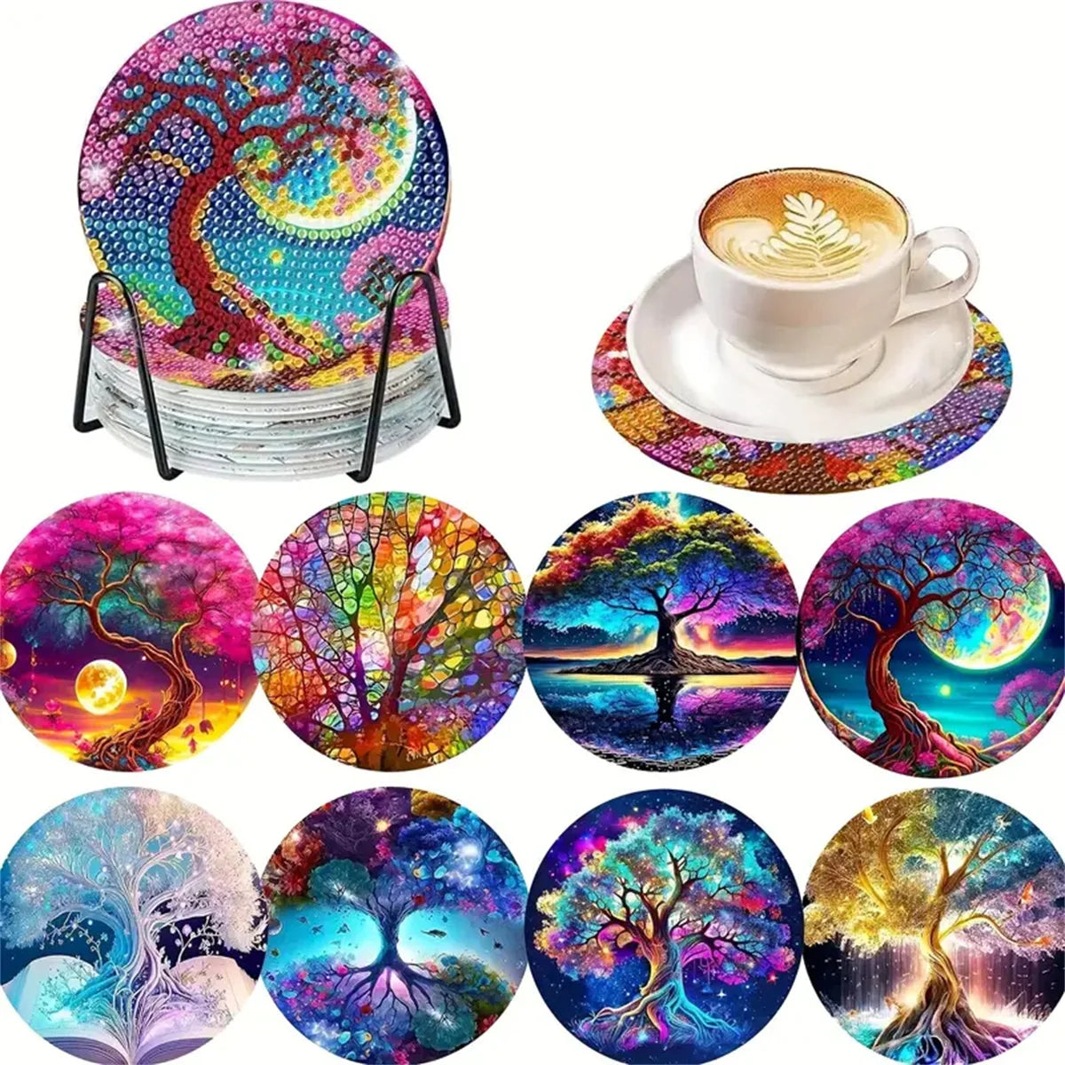 DIY Rhinestone Mosaic Drink Coaster Set - Non-slip, With Stand - The Cool Collective AU