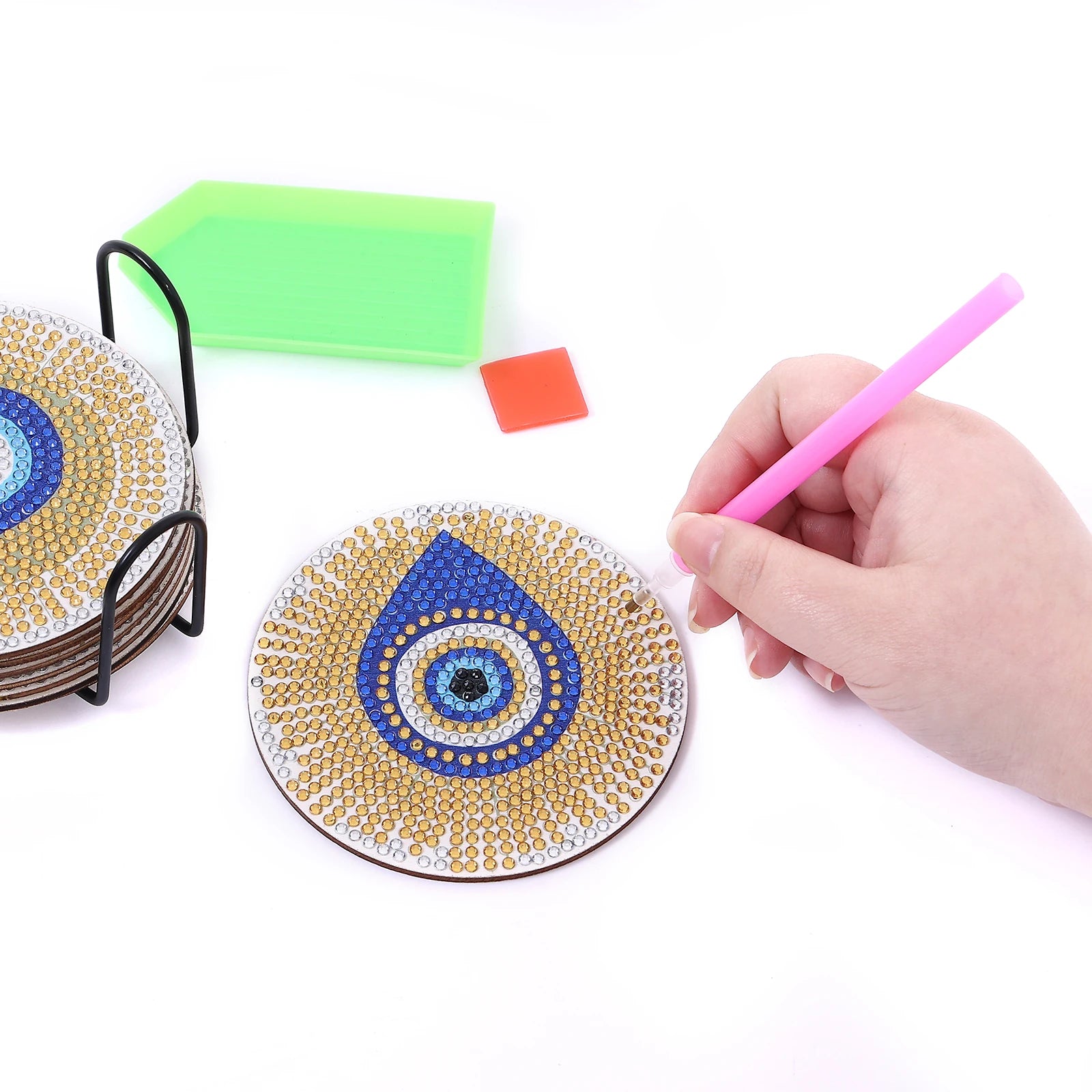 Shining Diamond Eye DIY Coasters: Non-slip, Heat Insulation, 8-Piece Set - The Cool Collective AU