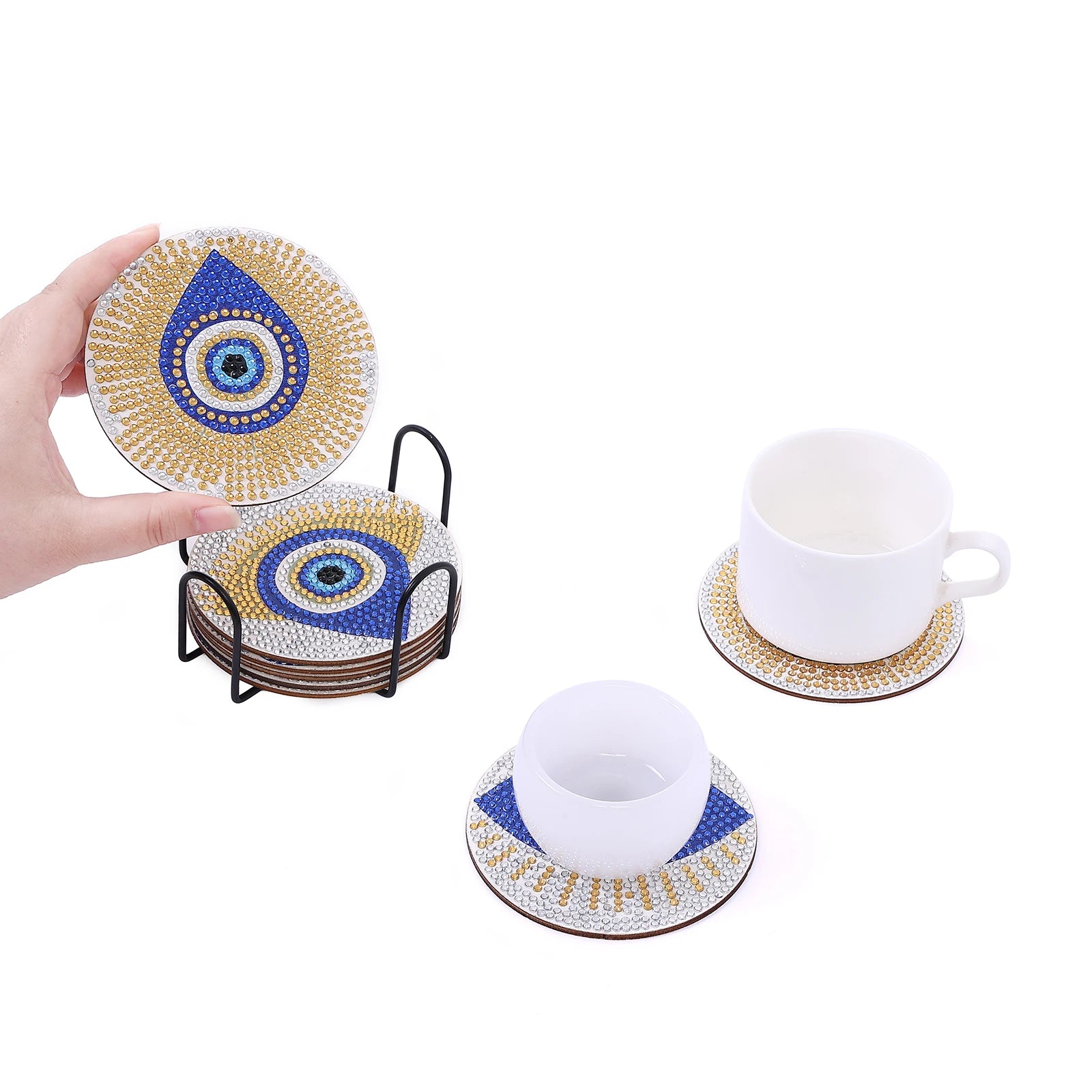 Shining Diamond Eye DIY Coasters: Non-slip, Heat Insulation, 8-Piece Set - The Cool Collective AU