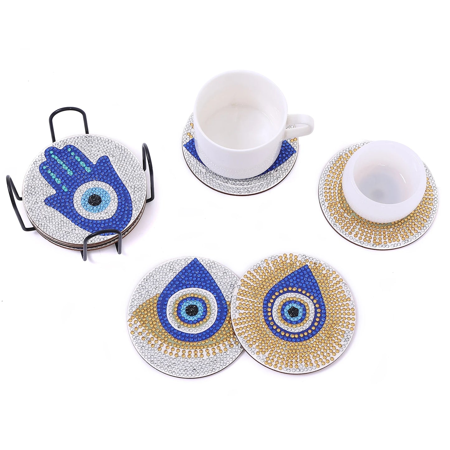 Shining Diamond Eye DIY Coasters: Non-slip, Heat Insulation, 8-Piece Set - The Cool Collective AU